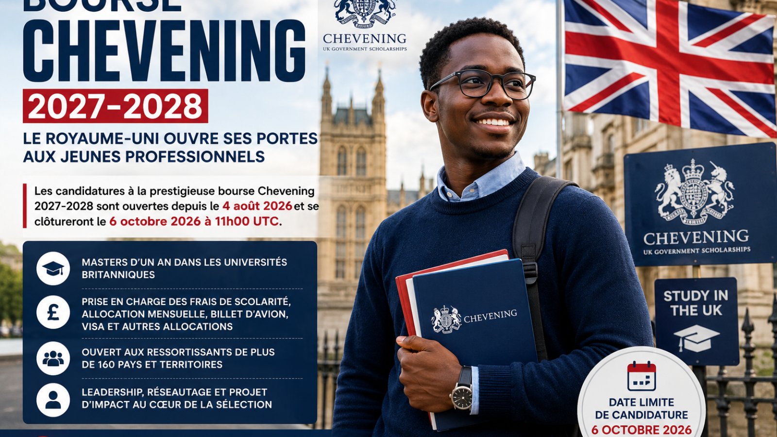 Bourse Chevening 2027-2028 : Le Royaume-Uni ouvre ses portes aux jeunes professionnels