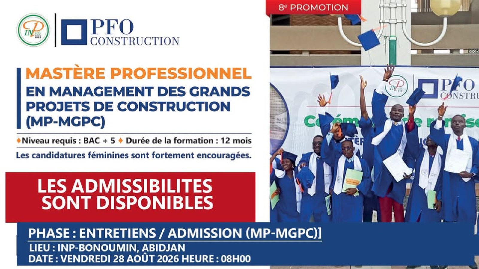 INP-HB / PFO Construction : les résultats d’admissibilité au Master Professionnel en Management des Grands Projets de Construction disponibles
