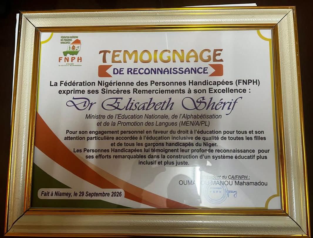 Niger / Éducation inclusive : La FNPH exprime sa gratitude à la ministre Élisabeth Shérif