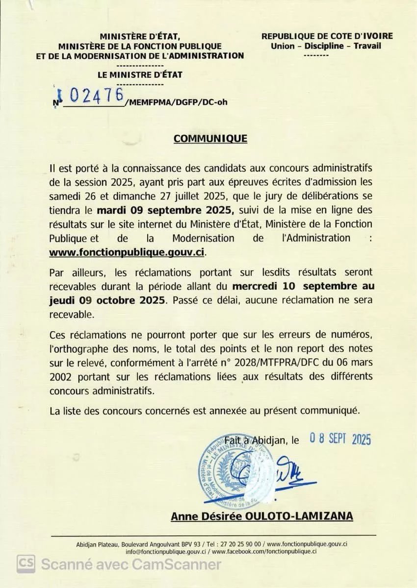 Concours administratifs 2025 : Les résultats des épreuves des 26 et 27 juillet sont disponibles